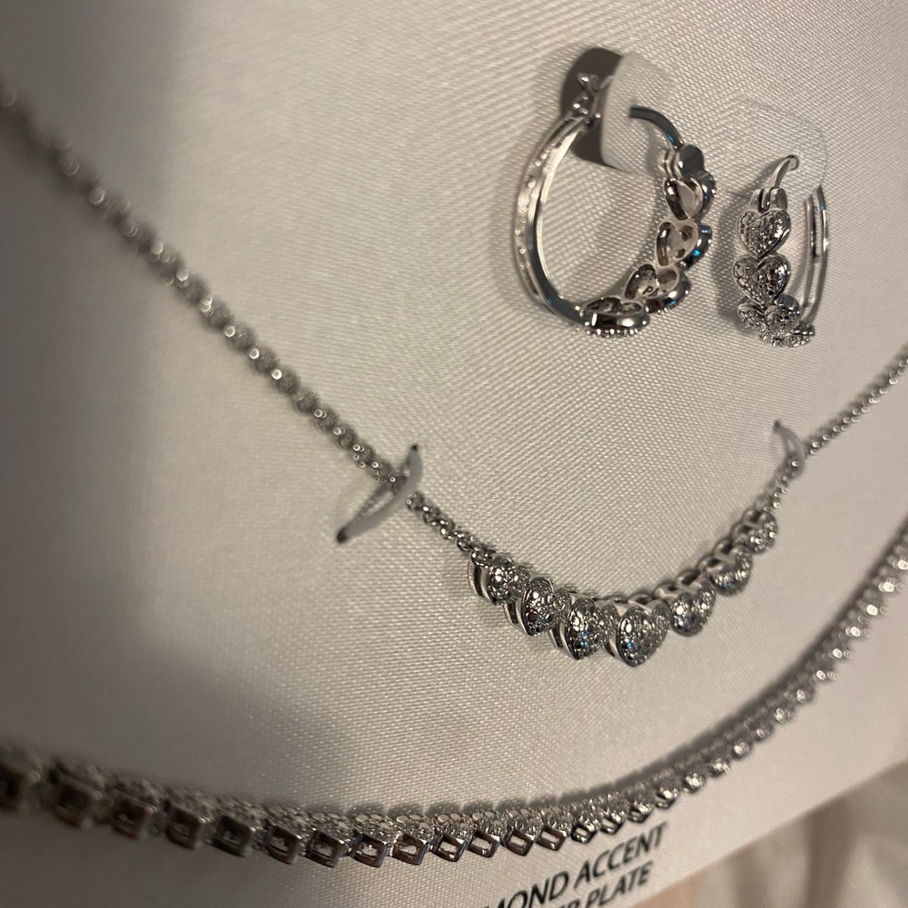 Diamond accent fine silver heart jewelry set